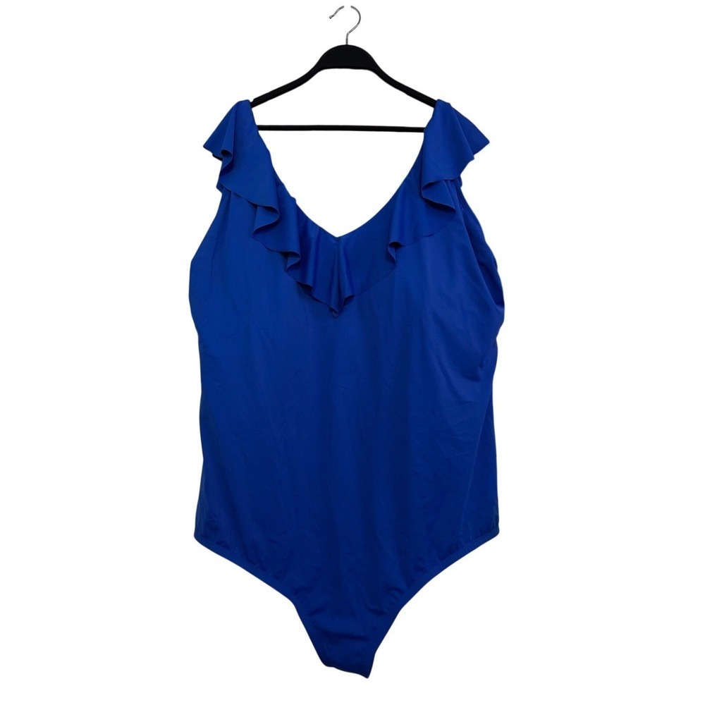 Penbrooke Women's One Piece Swimsuit - Size 30 - Royal Blue Ruffle Neckline -NWT